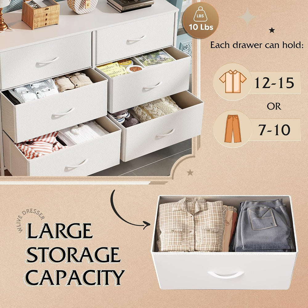 WLIVE Dresser for Bedroom with 6 Fabric Drawers, White