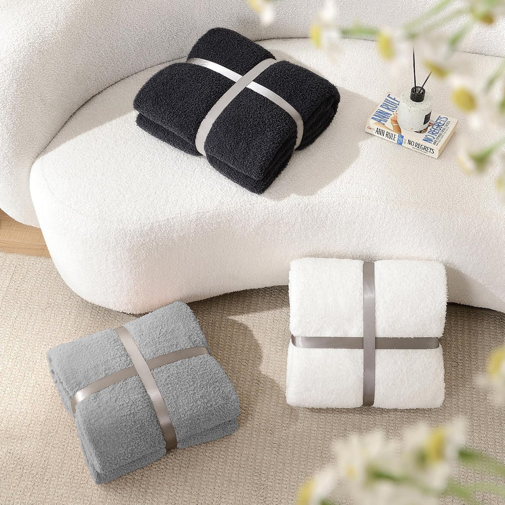 Knitted Dark Grey Black Throw Twin Size Blanket Polyester Soft Fleece Blanket...
