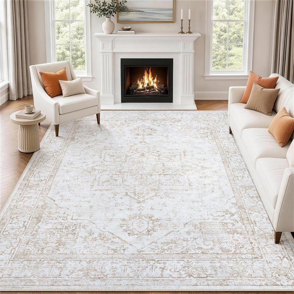 Area Rug 6x9 Living Room Rug Washable Beige Non-Slip Rugs