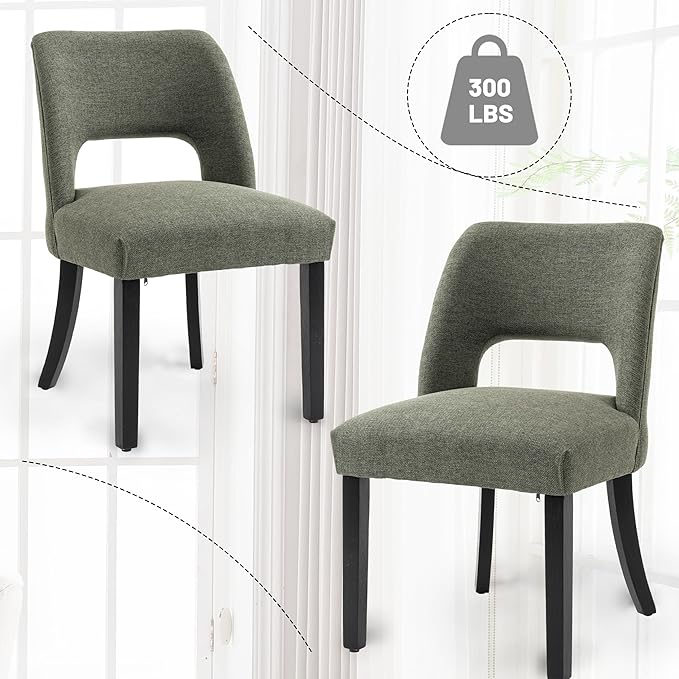 VKNOW Wooden Dining Chairs Set of 2, Modern Fabric Upholstered Dining Room Ch...