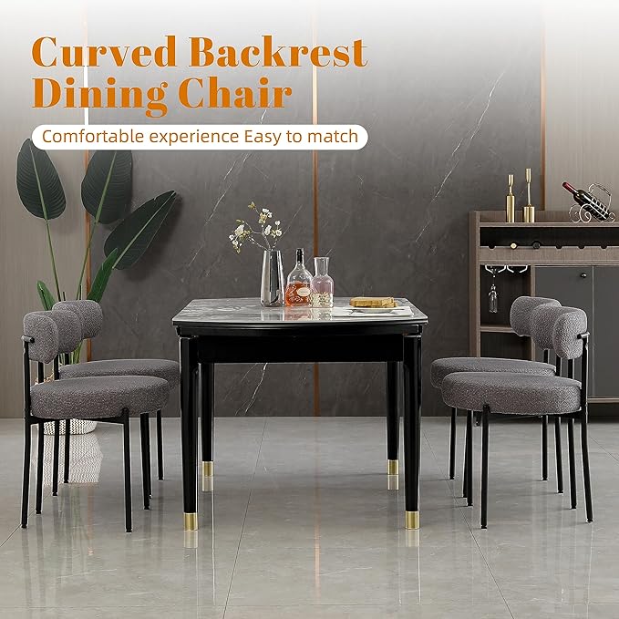 DYHOME Boucle Dining Chairs Set of 4, Upholstered Kitchen Dining Room Chairs,...