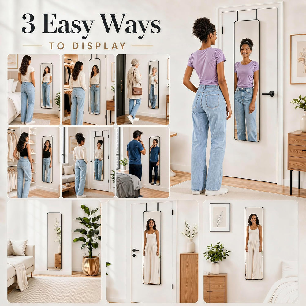 SCWF-GZ 47x14 Full Length Mirror Over the Door,Wall Mounted/Rope Hang Black