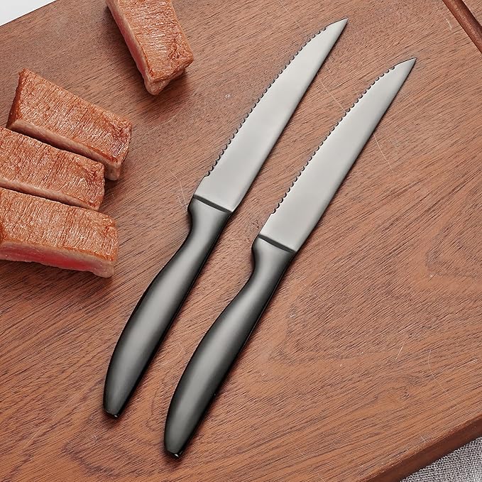 SuperCook Black Steak Knives Set of 8, Steak Knives Dishwasher Safe, Knife Set