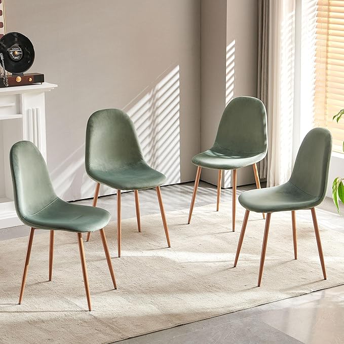 Set of 4 Dining Chairs Upholstered Green Velvet Living Room Chair with Backre...