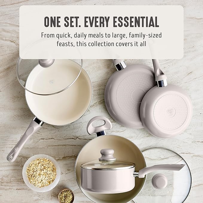 GreenLife 16-Piece Nonstick Cookware Set, Non-Toxic Ceramic Pots and Pans Set