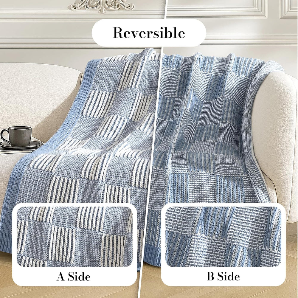 Amรฉlie Home Checkered Knit Throw Blanket for Couch, Blue 50"x60"