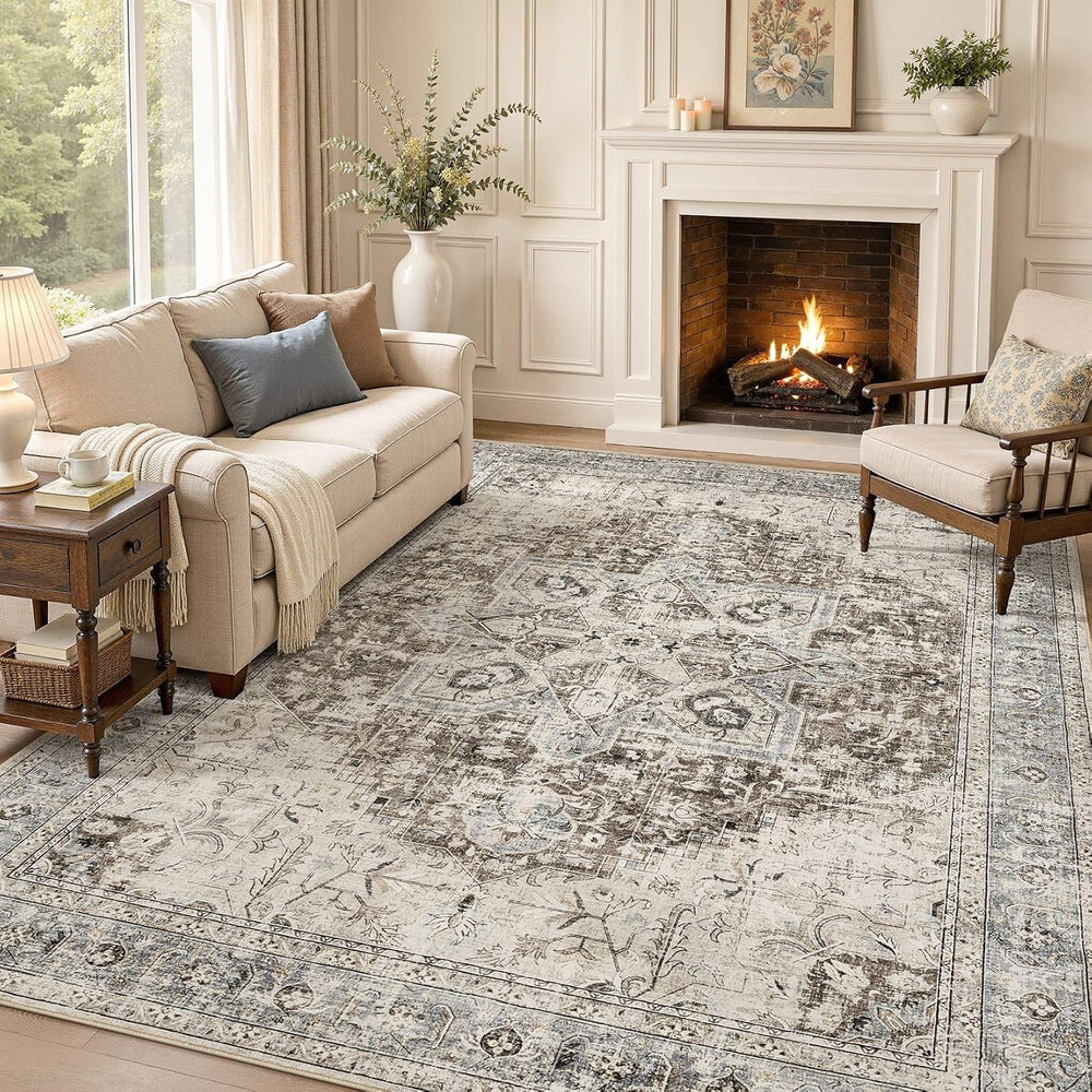 Tortania Area Rug 9x12 Living Room Rug Washable Soft Brown/Blue
