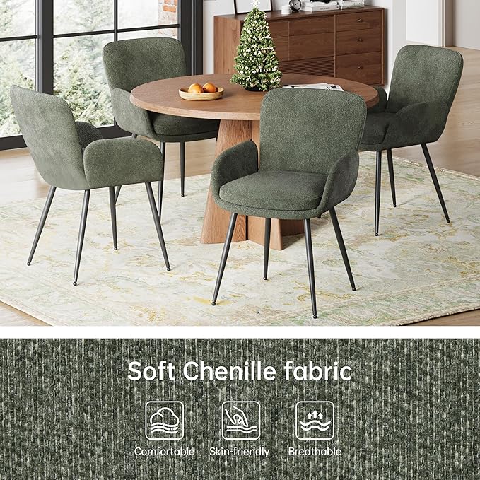 VKNOW Modern Dining Chairs Set of 6, Upholstered Dining Room Chair with Armre...