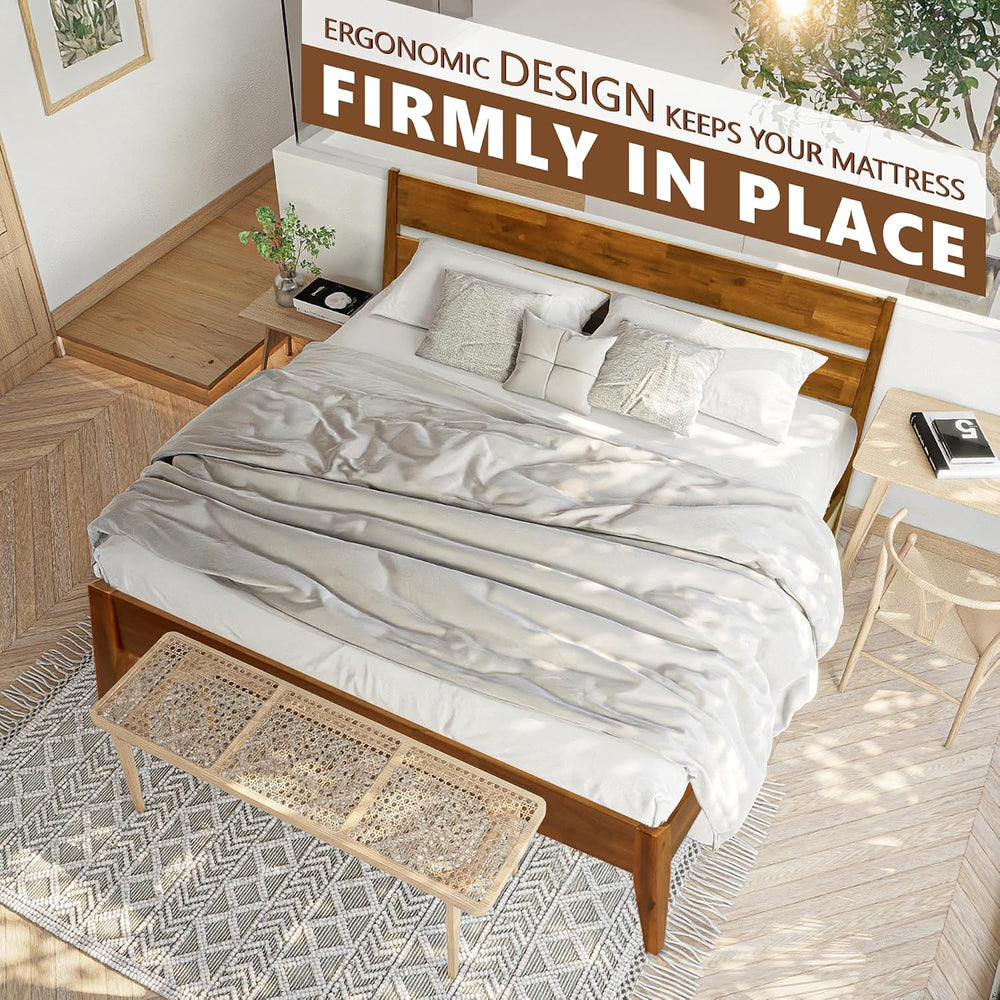 Emery Acacia Solid Wood King Platform Bed, Mid-Century, Caramel