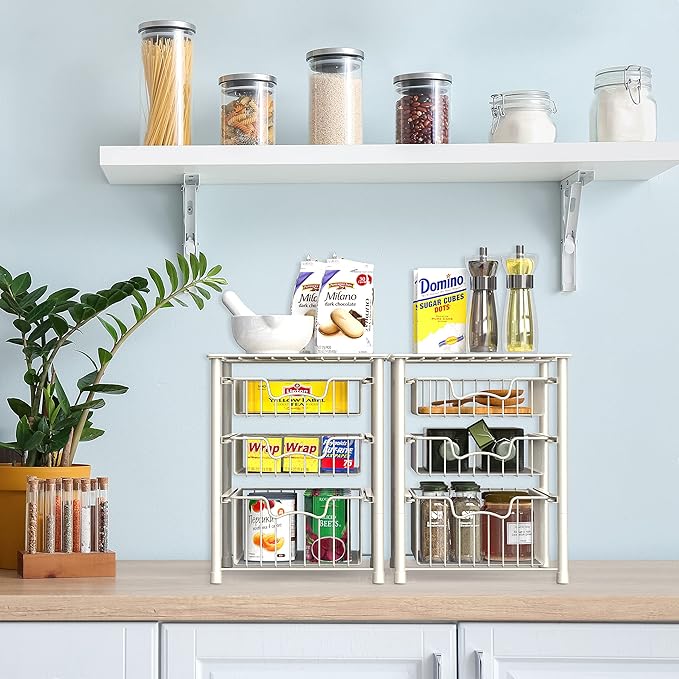 Simple Houseware Stackable 3 Tier Sliding Basket Organizer Drawer