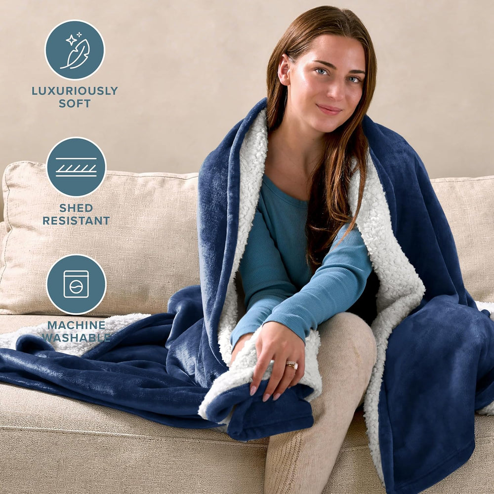 Bare Home Sherpa Fleece Blanket (Full/Queen, Dark Blue)