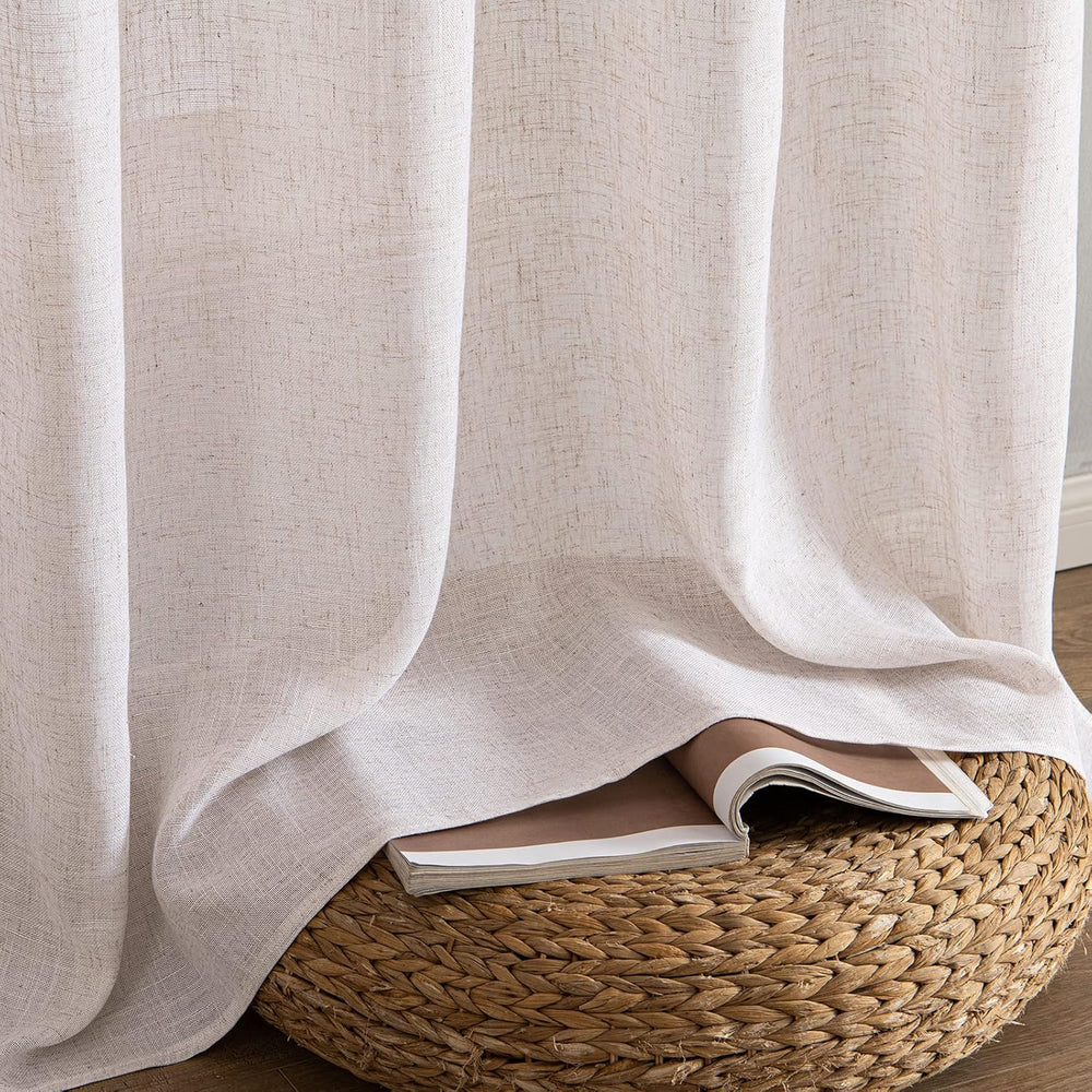MIULEE Natural White Linen Curtains 52x90 Inch Long 2 Panels for Bedroom