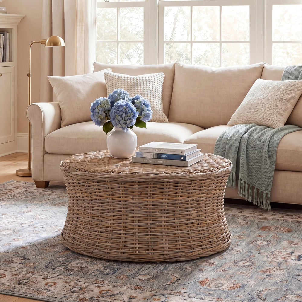 SAFAVIEH Home Collection Ruxton Natural Rattan Round Coffee Table Ottoman