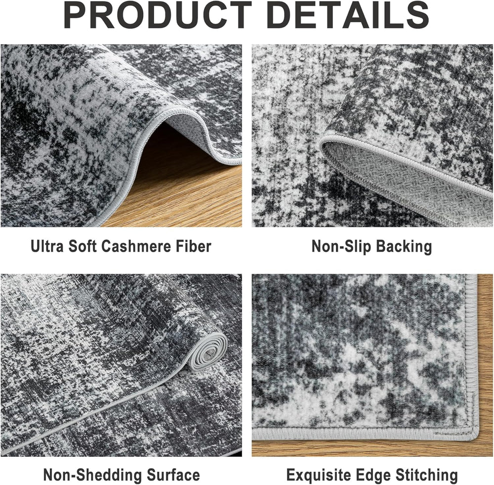 PLHXFR 10x14 Area Rug Living Room: Abstract Washable Carpet Dark Black