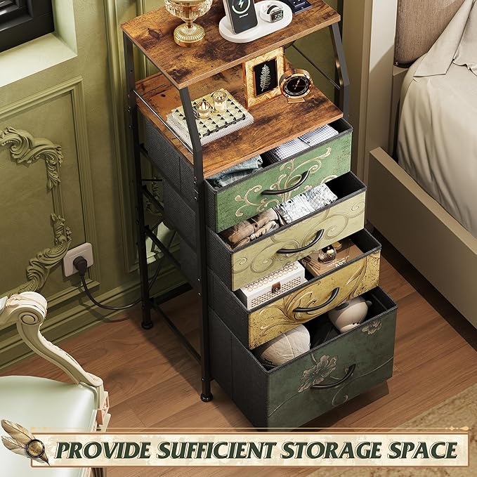WLIVE 4 Drawer Dresser for Bedroom, 37" H Nightstand with Charging Stati...