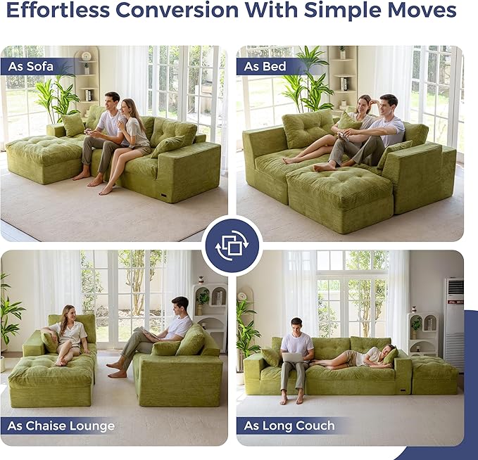 MAXYOYO 104" L Shaped Modular Sectional Sofa with Ottoman, Cloud Boneles...