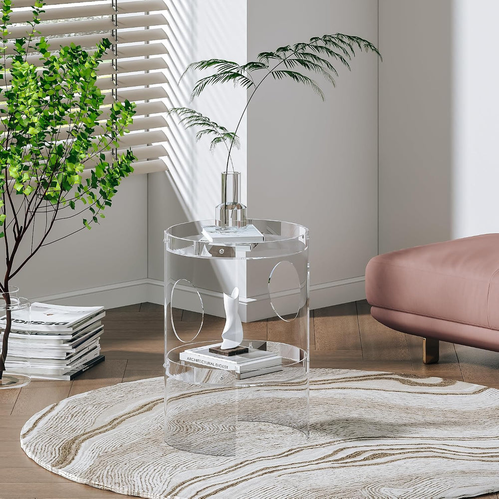 Dethan Clear Acrylic End Table, 2-Tier Tray Nightstand with Sturdy Design, Ea...