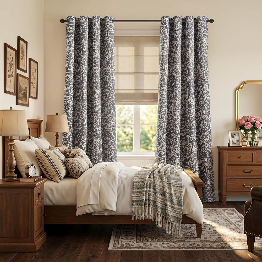 jinchan Blue Floral Curtians 84 Inch Room Darkening Grommet 2 Panels