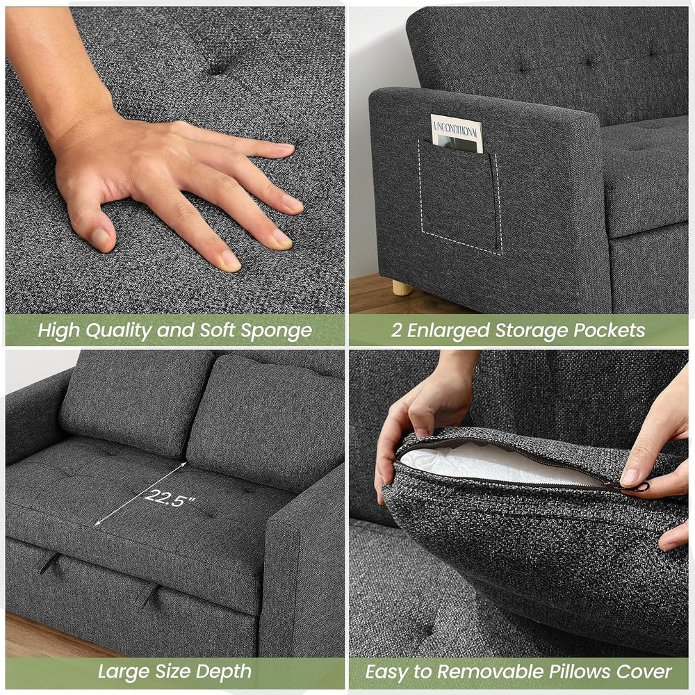 SEJOV Loveseat Sleeper, 3-in-1 Convertible Sofa Bed Pull Out, Black