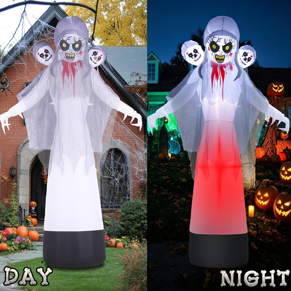 8.6FT Halloween Inflatable Grim Reaper Ghost with Skull Heads