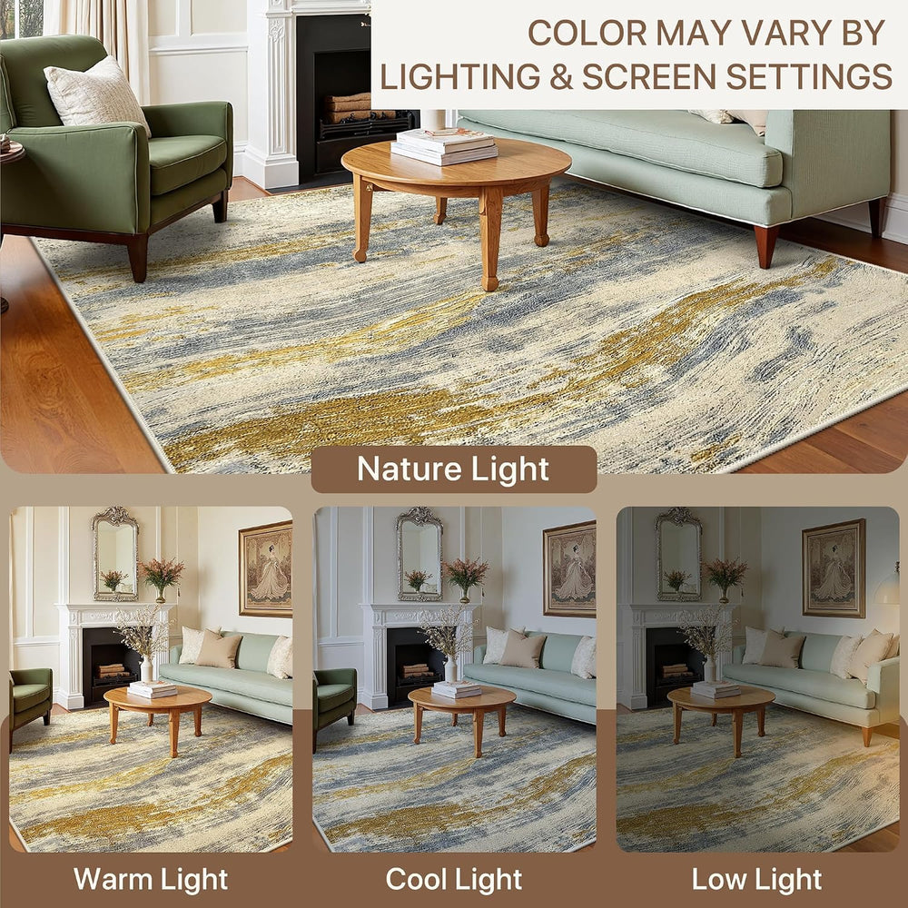 BEIMO 2x10 Non Slip Runner Rugs for Hallway, Wave Abstract Golden Beige