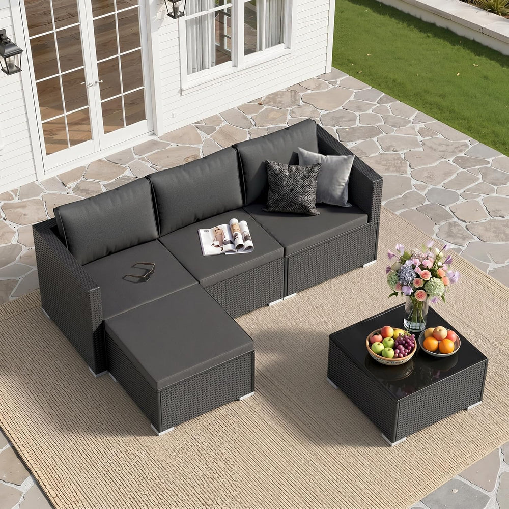 Patio Furniture Set - All-Weather -5 Piece Outdoor Patio Conversation Couch S...