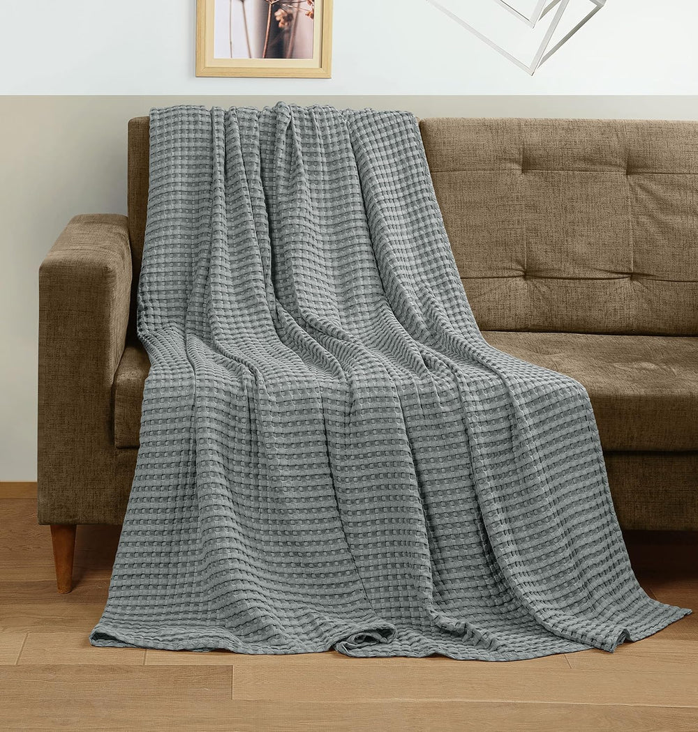 Utopia Bedding 100% Cotton Waffle Blanket Twin Size Cool Grey, 90x72 Inch