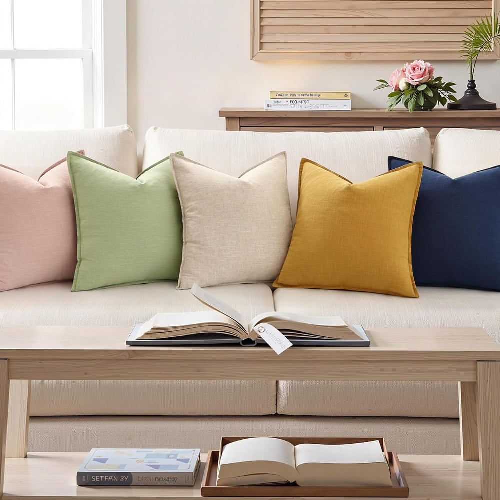 decorUhome Fall Navy Blue Linen Throw Pillow Covers 22x22 Set of 2