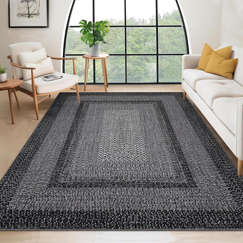 RUGSREAL 8x10 Washable Area Rug for Living Room with Rubber Backing