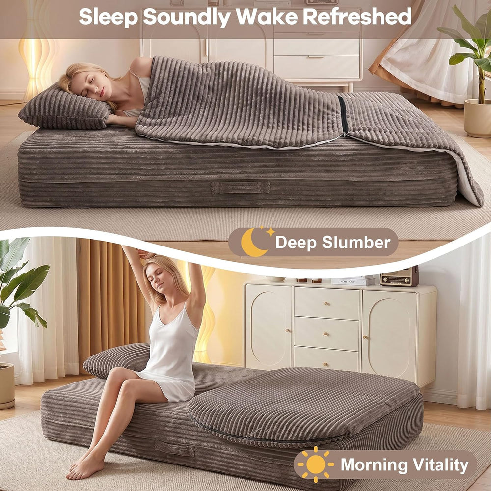 75'' Folding Sleeper Sofa Bed, Memory Foam Fold Out Couch, Boneless F...