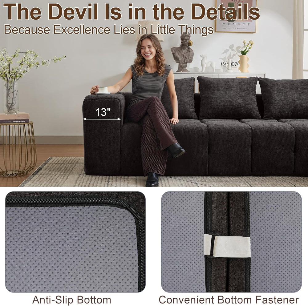 119" Boneless Couch, Cloud Sectional Couch with Deep Seat, High-Density ...
