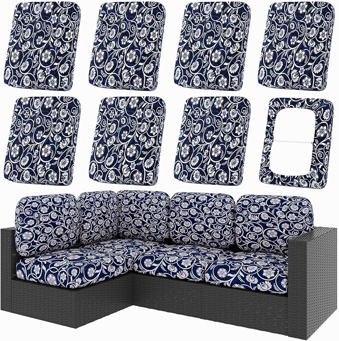 hyha 8Pcs Patio Cushion Covers, Stretch Outdoor Couch Cushion Covers Replacement