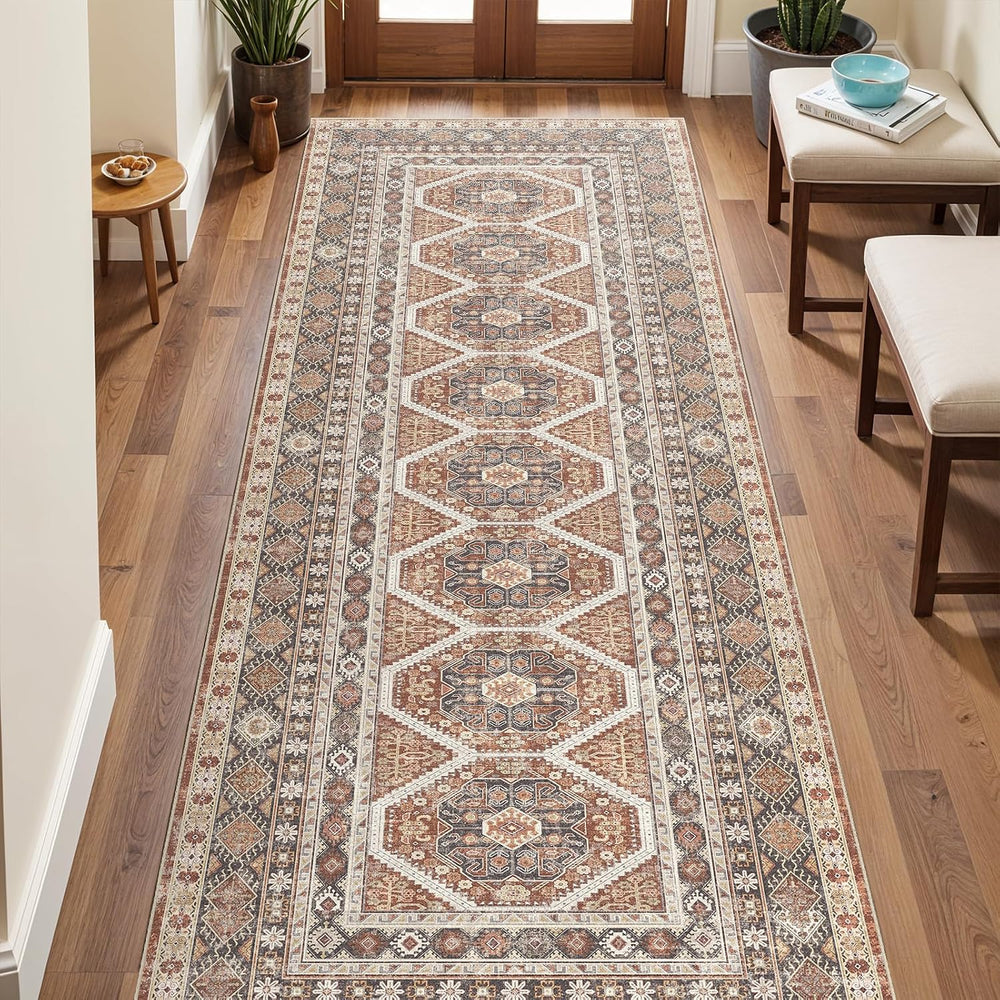 3x8 Runner Rug Kitchen Washable: Non-Slip Carpet Runner for Floor Brick