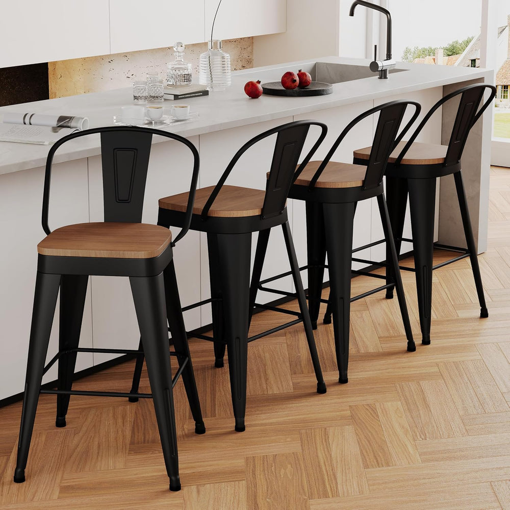 Aklaus Metal Bar Stools Set of 4,24 inch Barstools Counter Height BarStools w...