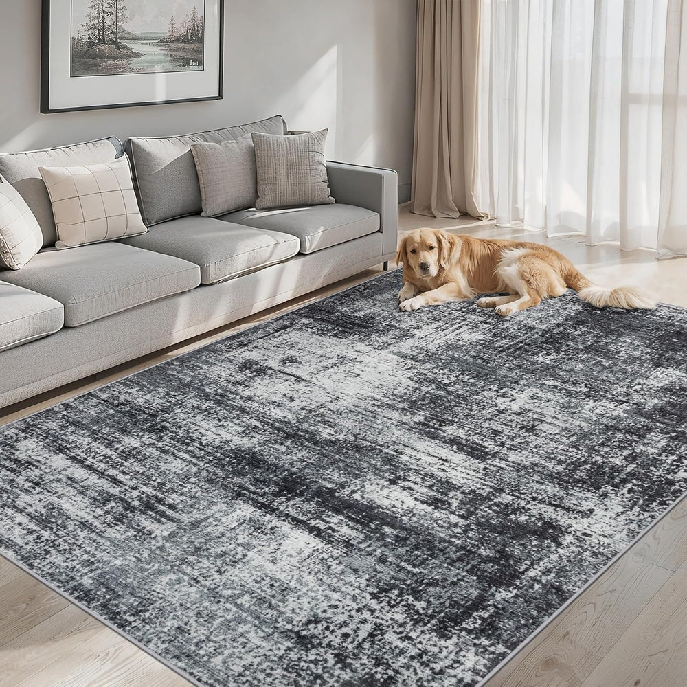 PLHXFR 10x14 Area Rug Living Room: Abstract Washable Carpet Dark Black