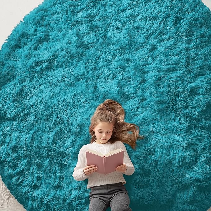 OLANLY Teal Round Rugs for Bedroom