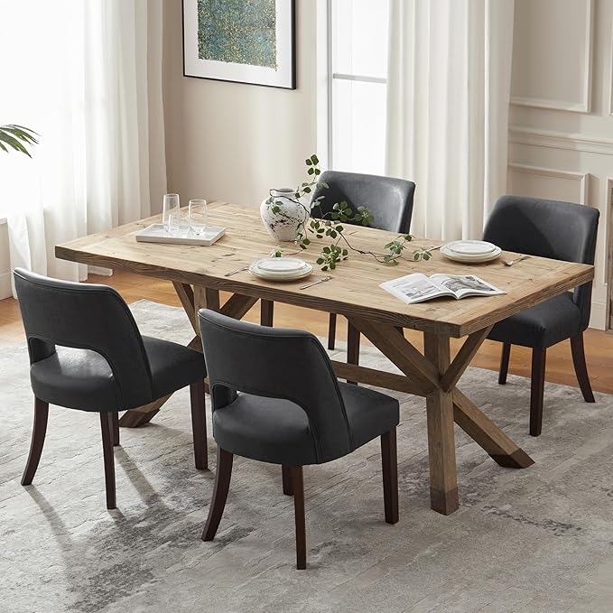 VKNOW Modern Dining Chairs Set of 2, Faux Leather Upholstered Dining Room Cha...
