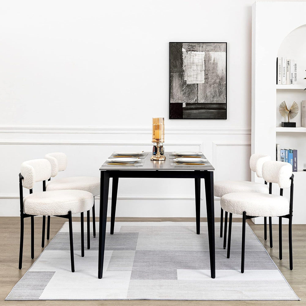 DYHOME Boucle Dining Chairs Set of 4, Upholstered Dining Room Chairs White