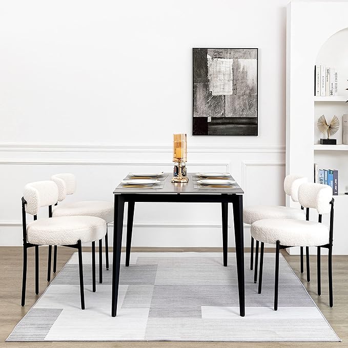DYHOME White Boucle Dining Chairs Set of 2, Mid Century Modern Kitchen Chairs...