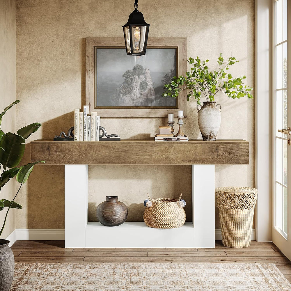 Tribesigns 63-Inch Long Console Table, 2-Tier Entryway Table Sofa Table with ...