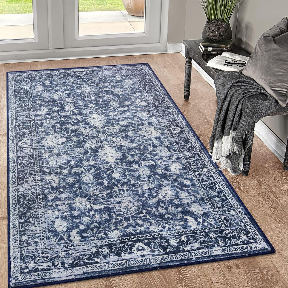KILOCOCO Area Rug 3x5 Washable Entryway Rug Non Slip Blue Kitchen Rugs
