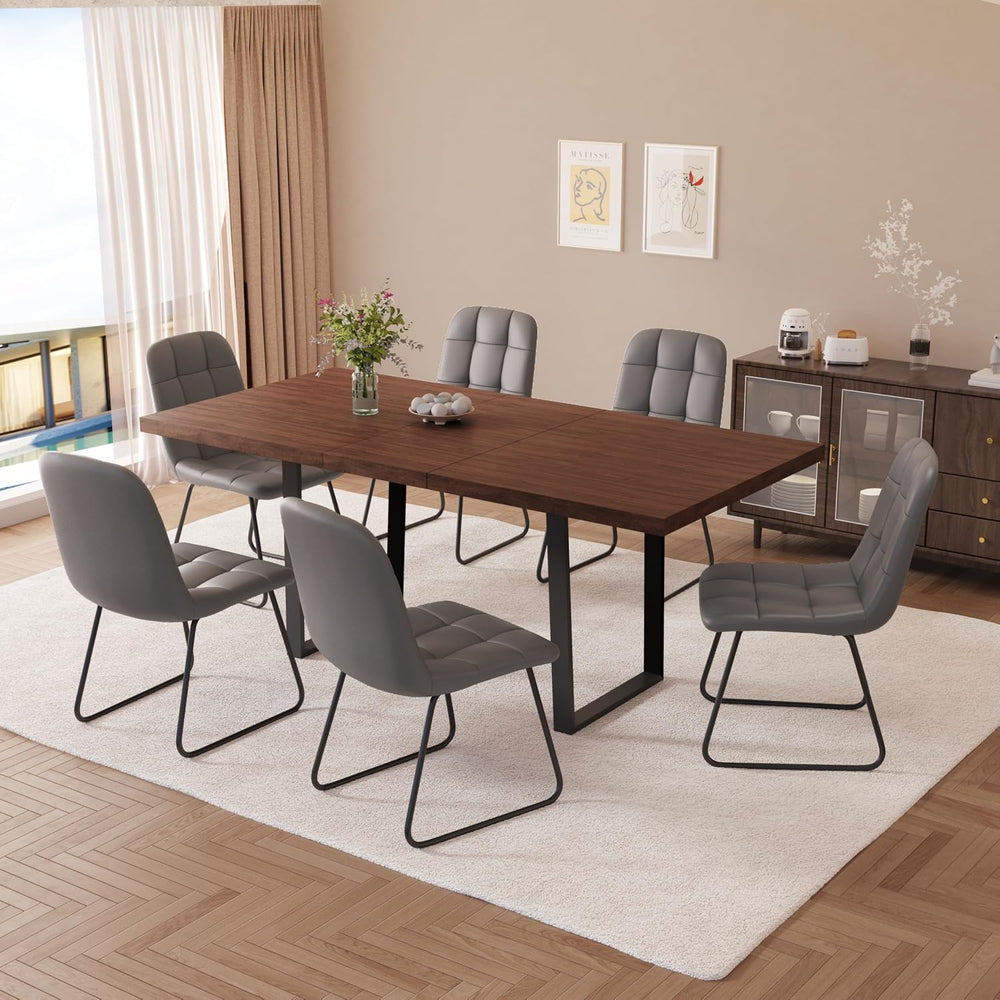 ZckyCine Mid-Century Extendable Dining Table Set, 63"-79", 6 Uphols...