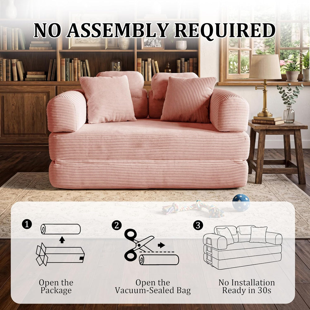 Convertible Sofa Couch Bed, 53.14"Folding Corduroy Floor Compression Lov...