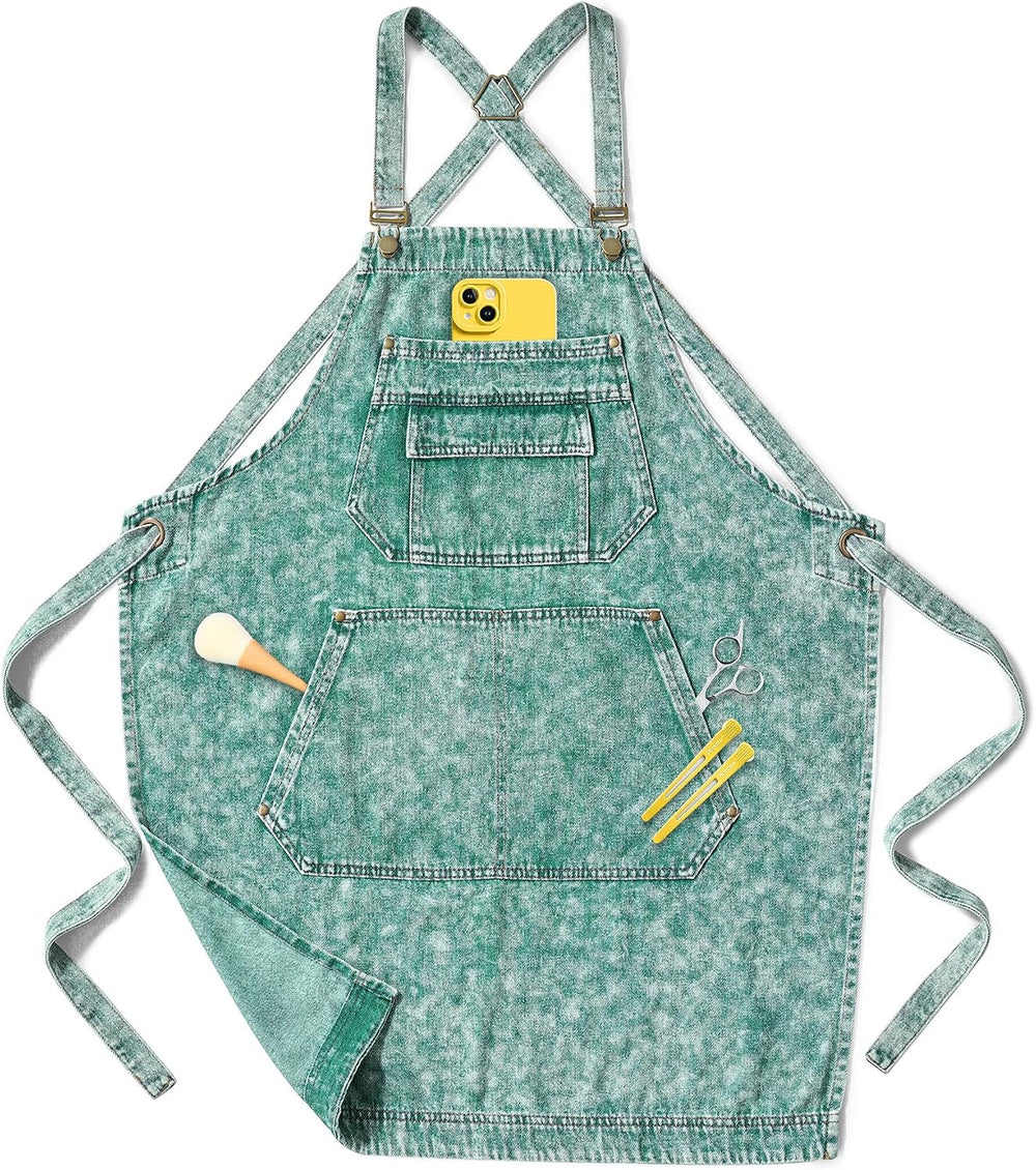Denim Apron with Pockets for Hair Stylist Gardening Craftsmen Barista Women