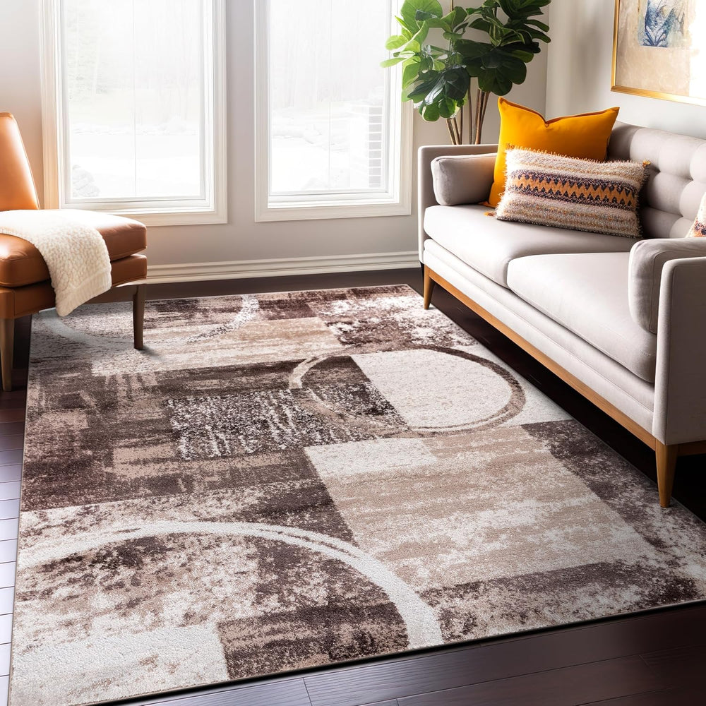 Rugshop Circle Design Contemporary Abstract Area Rug Brown 5'3" x 7&...