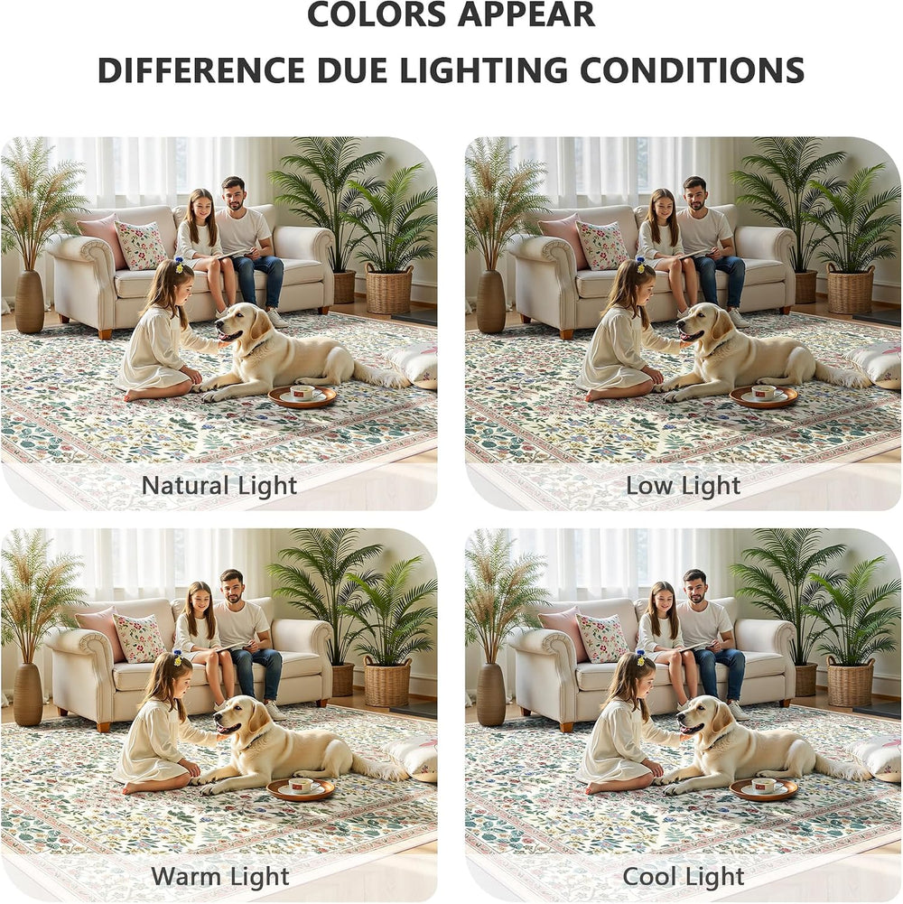 8x10 Area Rugs, Machine Washable Low Pile Floral Rugs for Living Room, Bedroo...