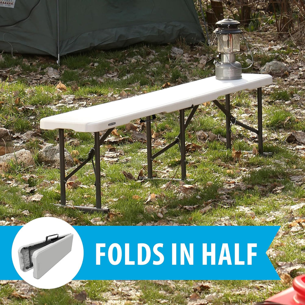 LIFETIME Portable Folding Bench, 6‑Foot Fold‑in‑Half, UV‑Resistant Seat, Powd...
