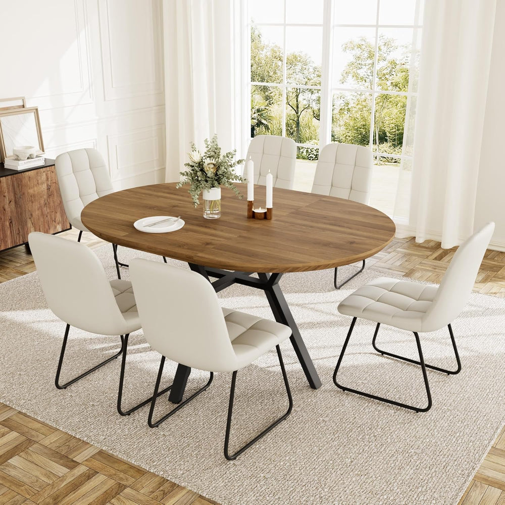 HIPIHOM Extendable Round Dining Table Set for 6 People, 43.3"-59.1"...