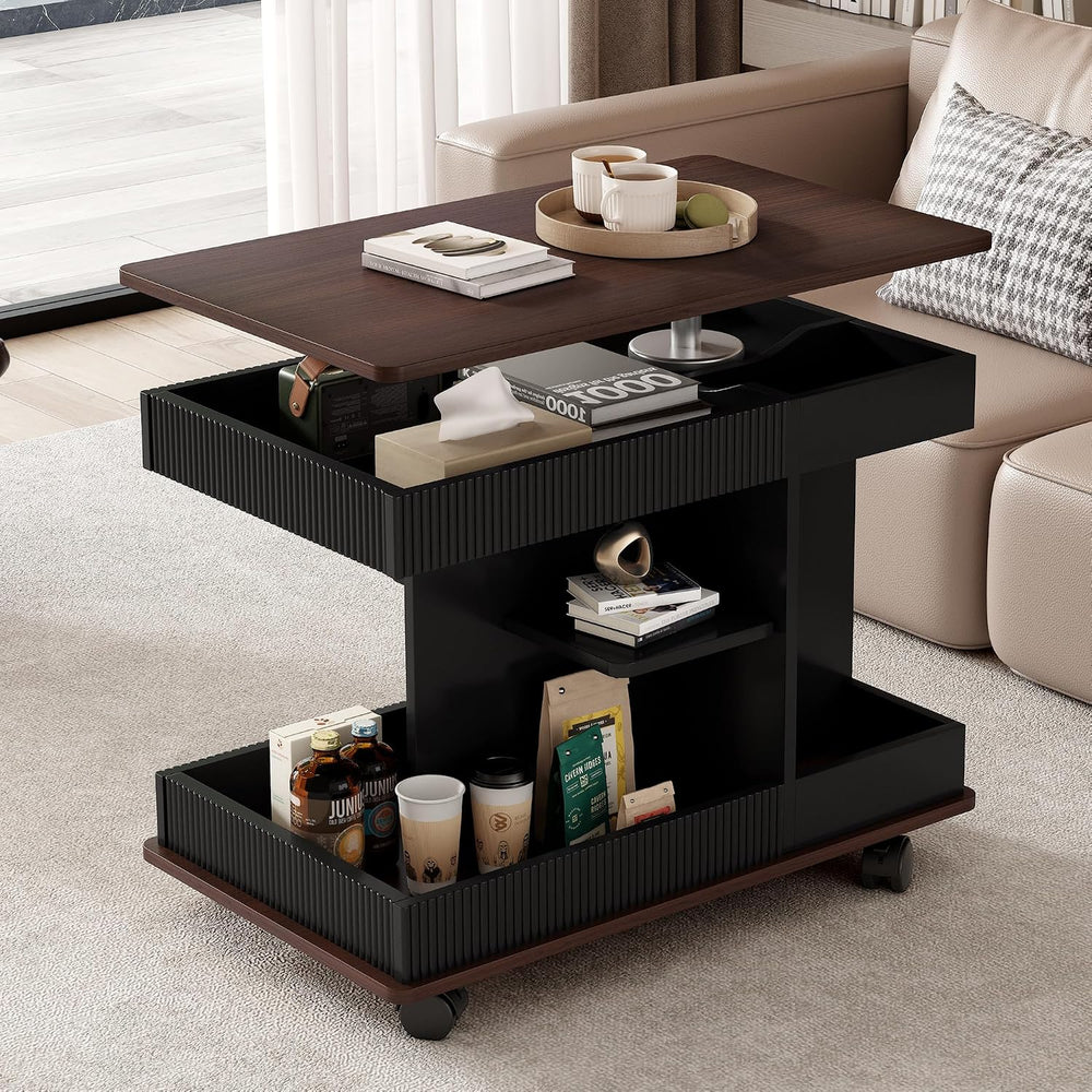 Modern Adjustable End Table with Wheels, 360ยฐ Rotating and Adjustable Lift-To...