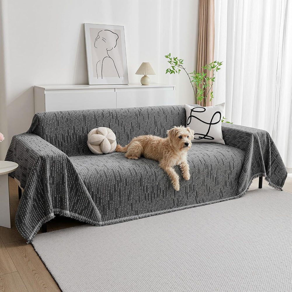 MYSKY HOME Couch Covers for Sofa, Dog Couch Cover Protector, Dark Grey Lines